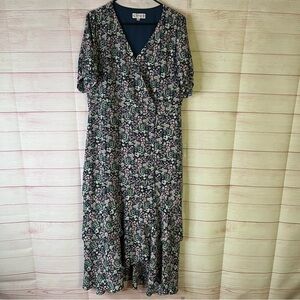 Nanette Lepore Floral Surplice Neck Short Sleeve Tiered Maxi Dress Size 14